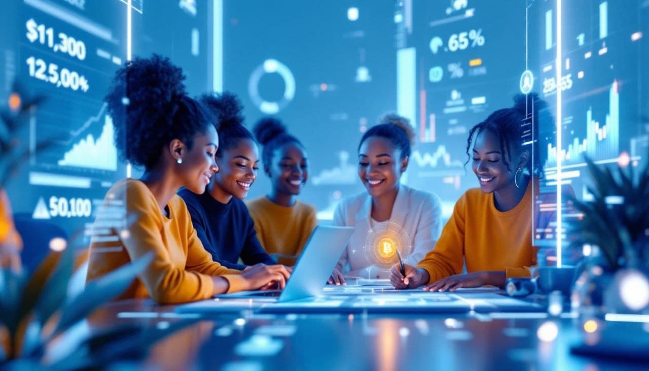 Women learning together with blockchain data visualizations